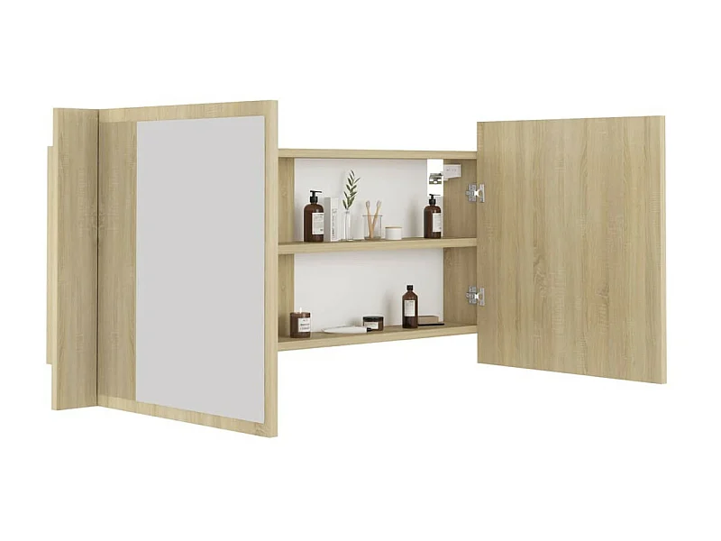 Armoire à miroir à LED de bain Chêne sonoma 100x12x45