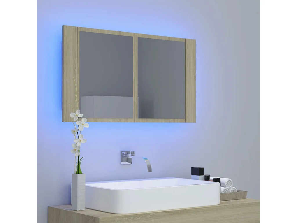 Armoire de salle de bain à miroir à LED Chêne sonoma 80x12x45
