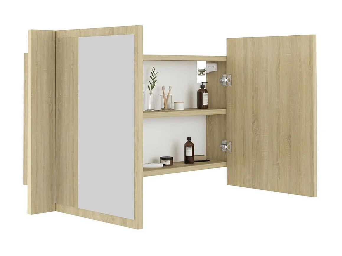 Armoire de salle de bain à miroir à LED Chêne sonoma 80x12x45