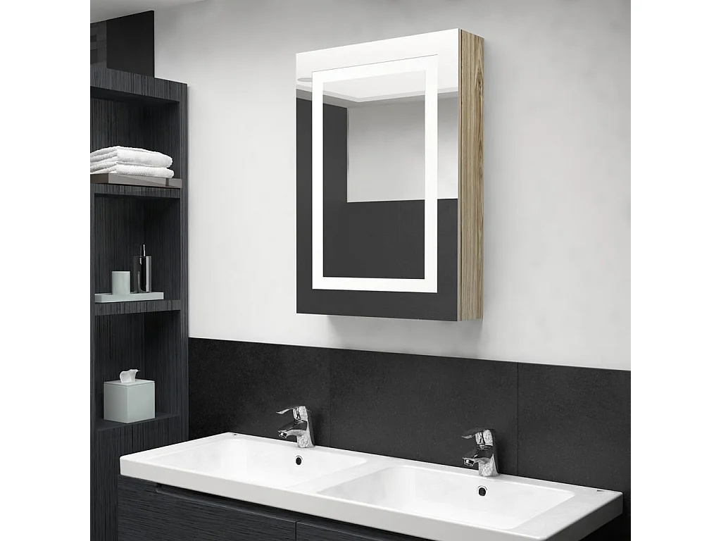 Armoire de salle de bain à miroir LED Chêne 50x13x70