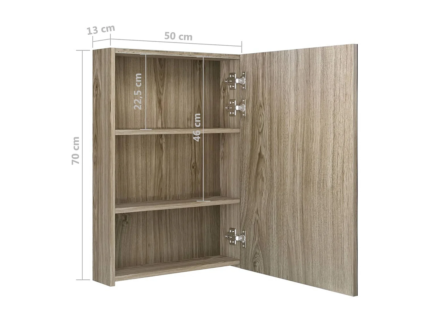 Armoire de salle de bain à miroir LED Chêne 50x13x70