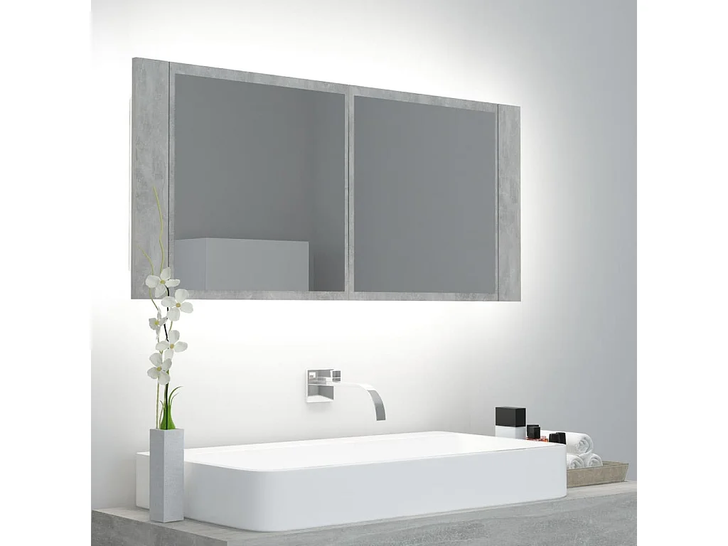 Armoire de salle de bain à miroir LED Gris béton 100x12x45
