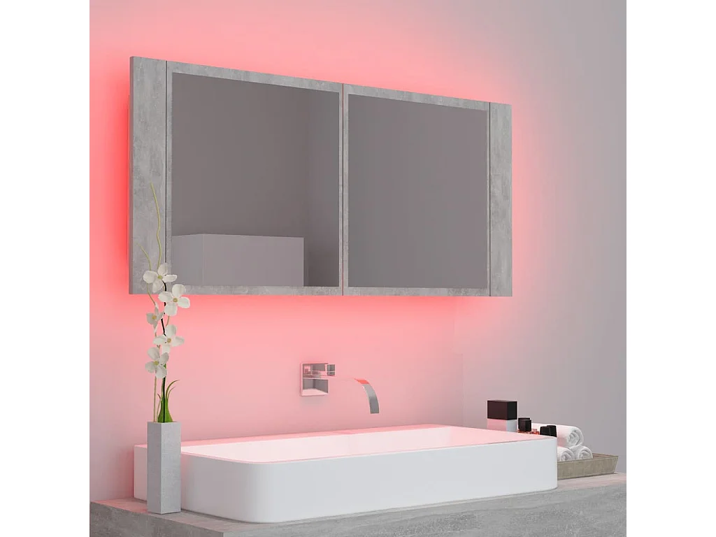 Armoire de salle de bain à miroir LED Gris béton 100x12x45