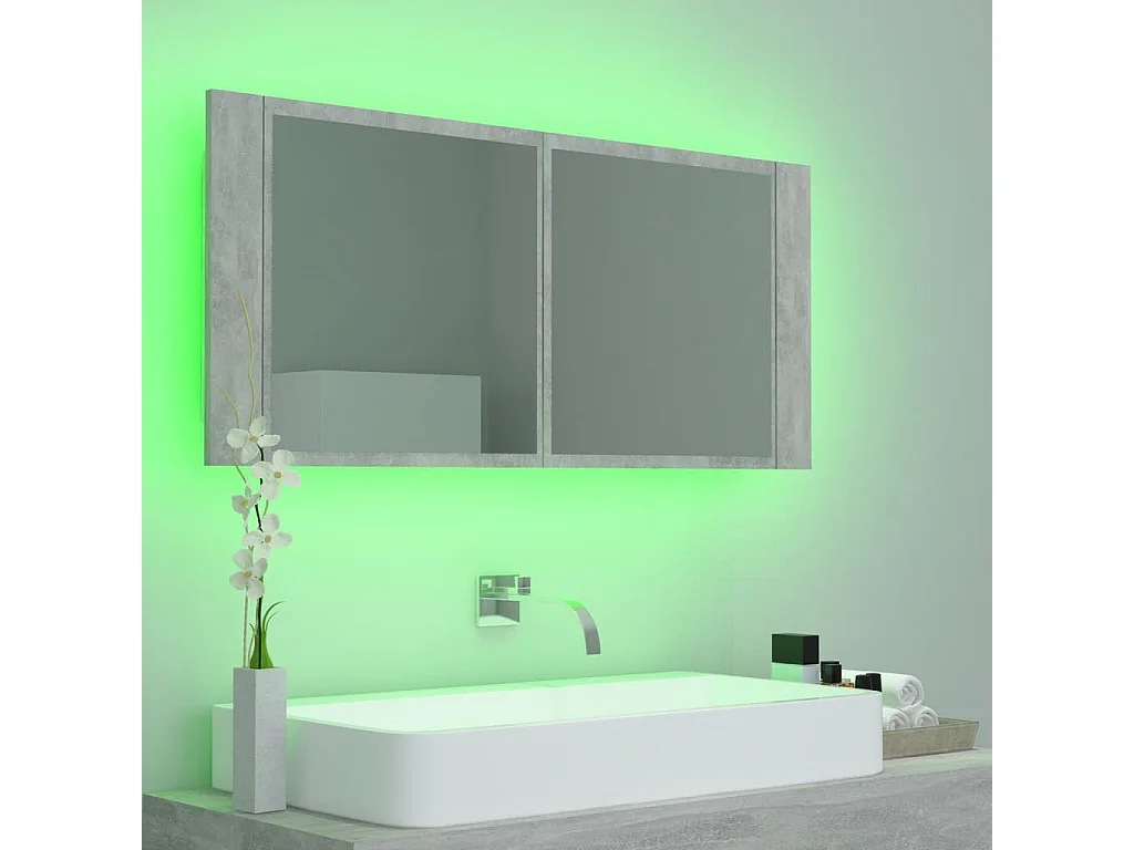 Armoire de salle de bain à miroir LED Gris béton 100x12x45