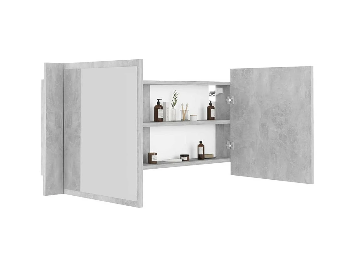 Armoire de salle de bain à miroir LED Gris béton 100x12x45