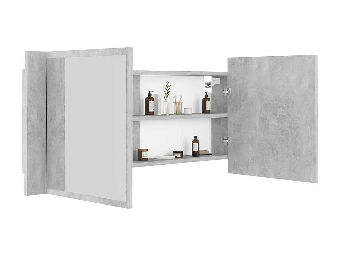 Armoire de salle de bain à miroir LED Gris béton 100x12x45