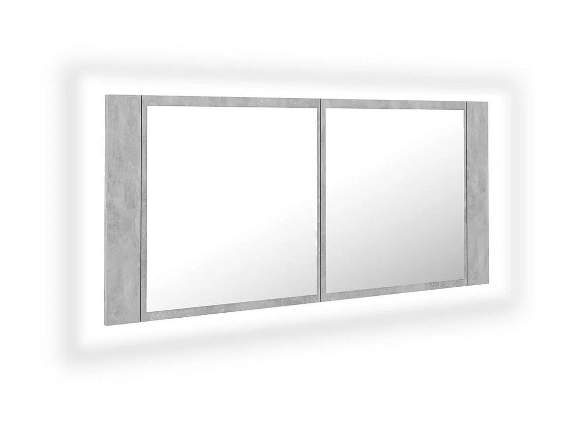 Armoire de salle de bain à miroir LED Gris béton 100x12x45