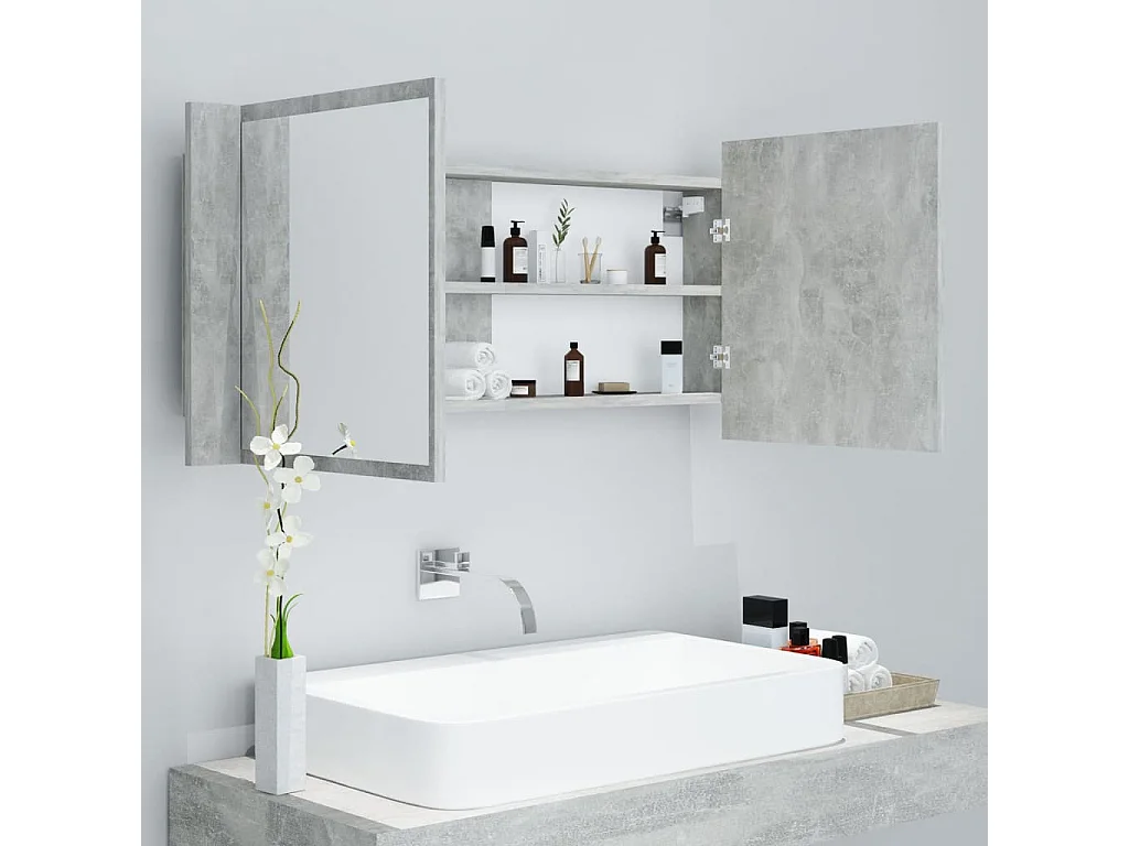 Armoire de salle de bain à miroir LED Gris béton 100x12x45