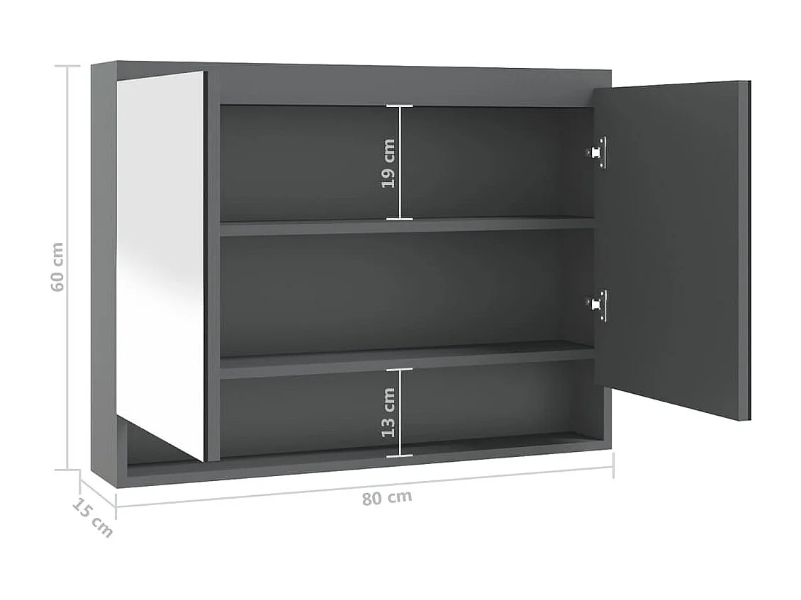 Armoire à miroir de salle de bain 80x15x60 MDF Gris brillant