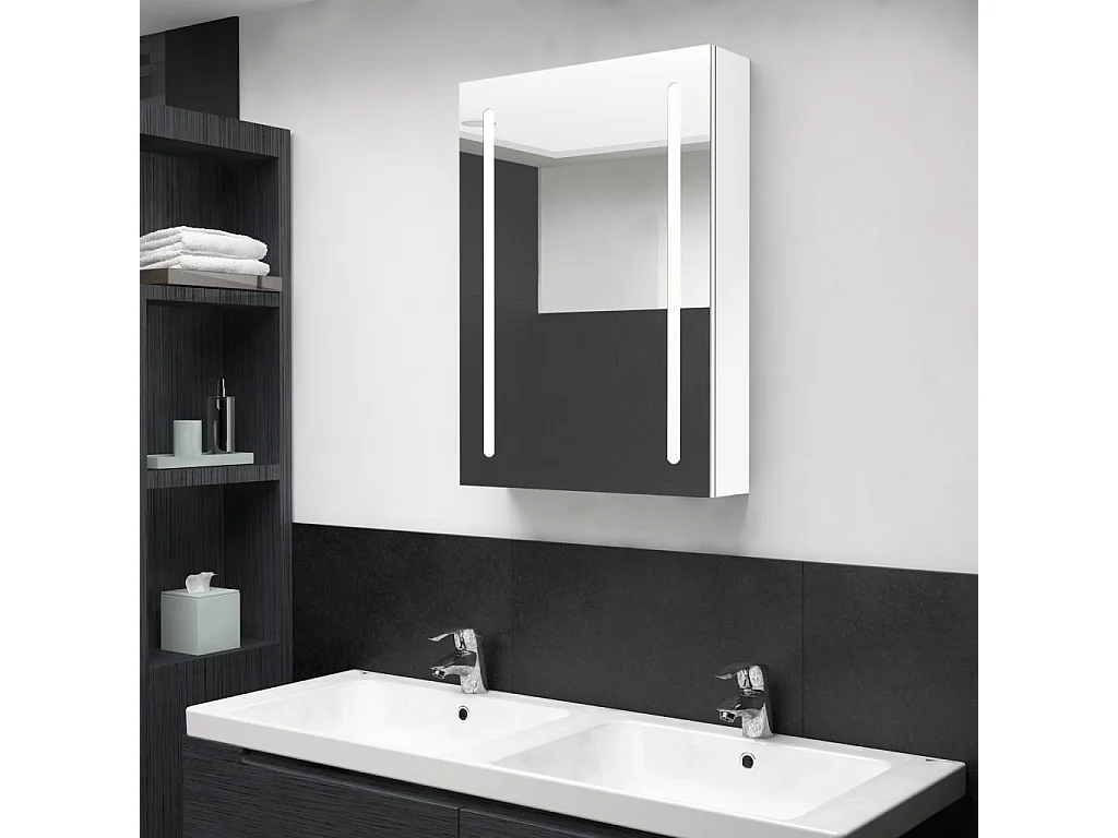 Armoire de salle de bain à miroir LED Blanc brillant 50x13x70 2