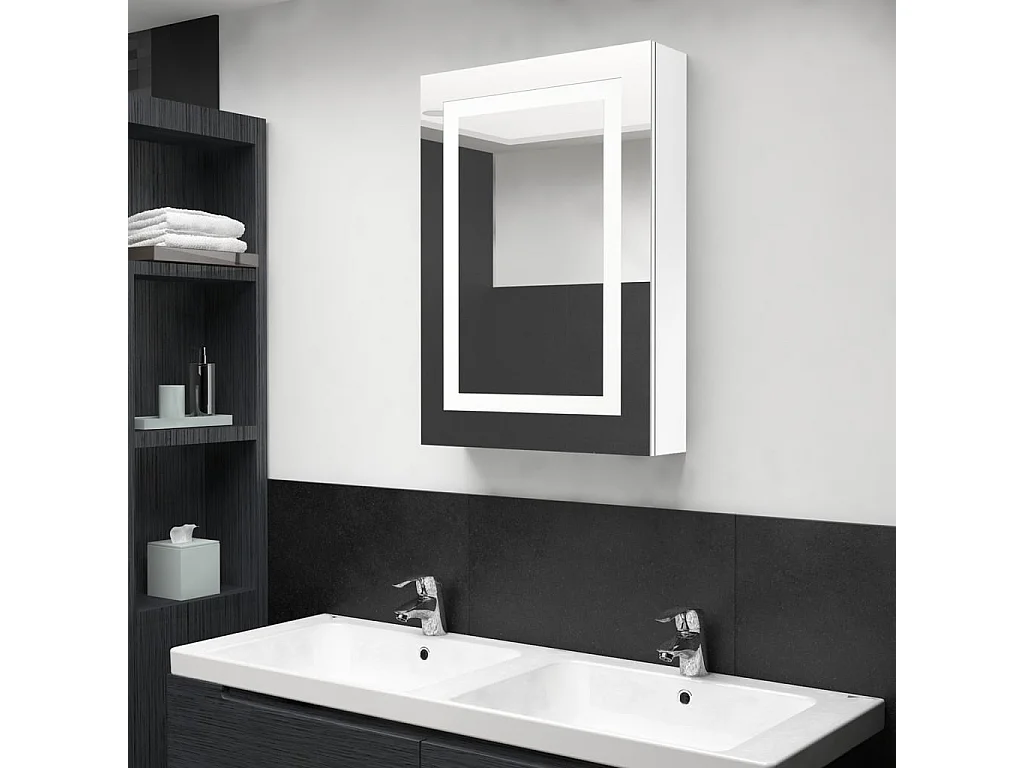 Armoire de salle de bain à miroir LED Blanc brillant 50x13x70