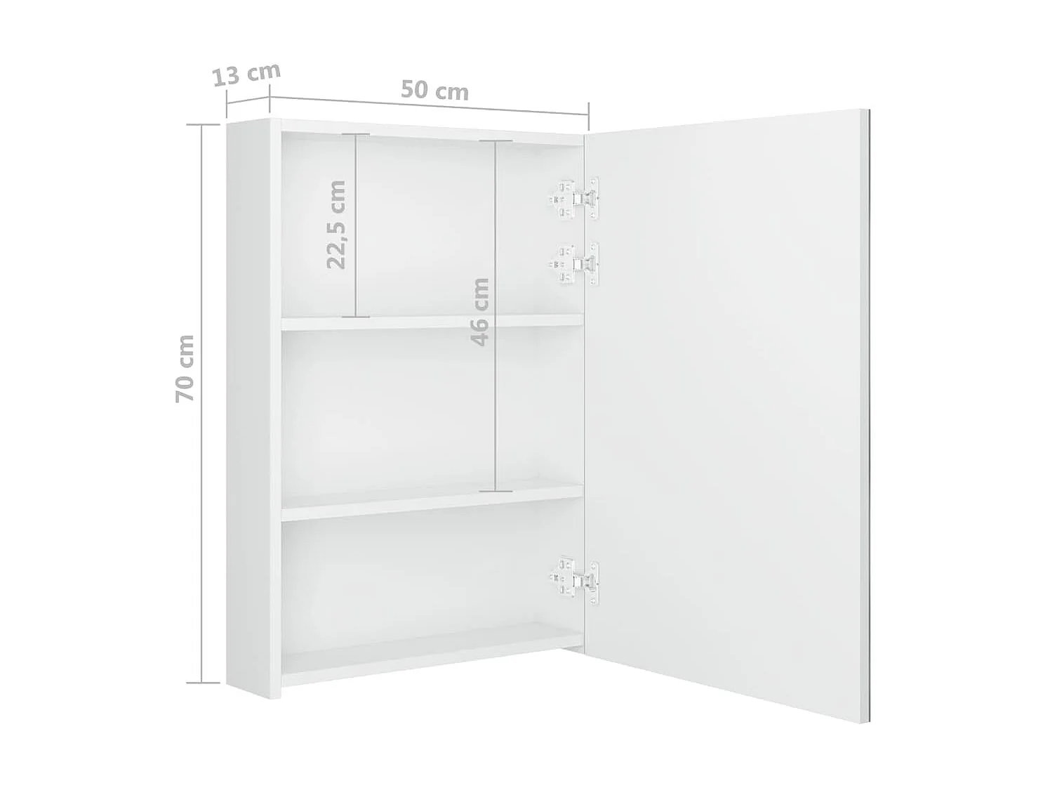 Armoire de salle de bain à miroir LED Blanc brillant 50x13x70