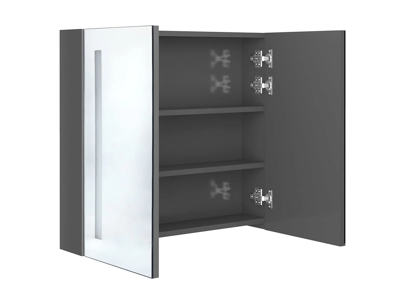 Armoire de salle de bain à miroir LED Gris brillant 62x14x60