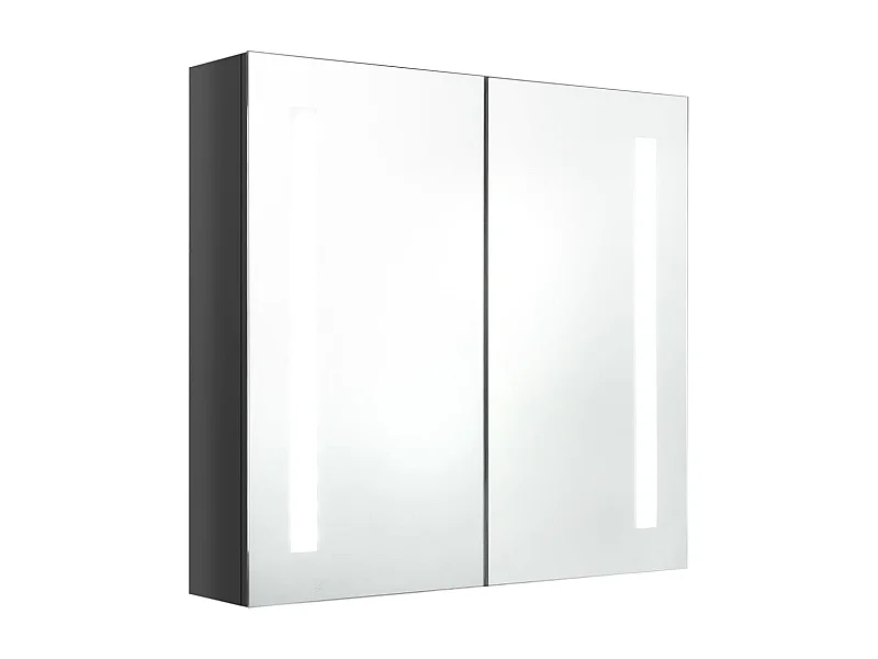 Armoire de salle de bain à miroir LED Gris brillant 62x14x60