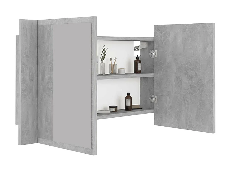 Armoire de salle de bain à miroir à LED Gris béton 80x12x45