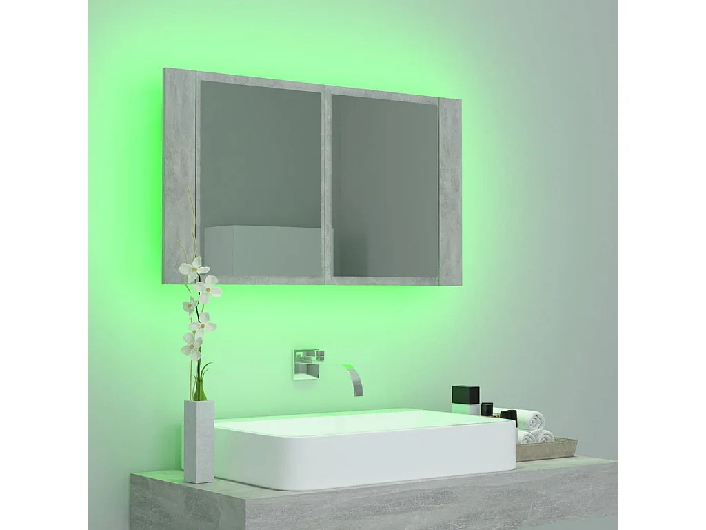 Armoire de salle de bain à miroir à LED Gris béton 80x12x45