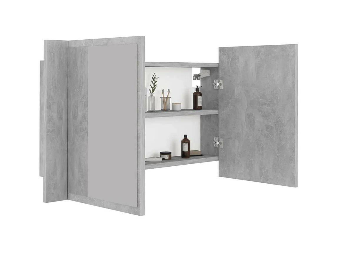 Armoire de salle de bain à miroir à LED Gris béton 80x12x45