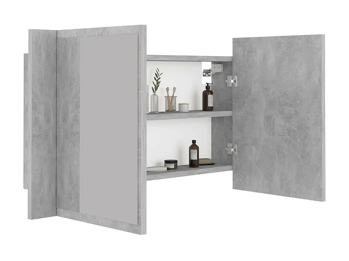 Armoire de salle de bain à miroir à LED Gris béton 80x12x45