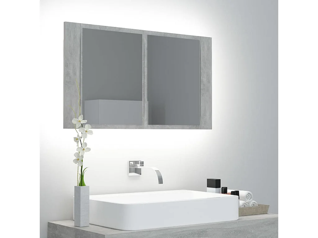 Armoire de salle de bain à miroir à LED Gris béton 80x12x45