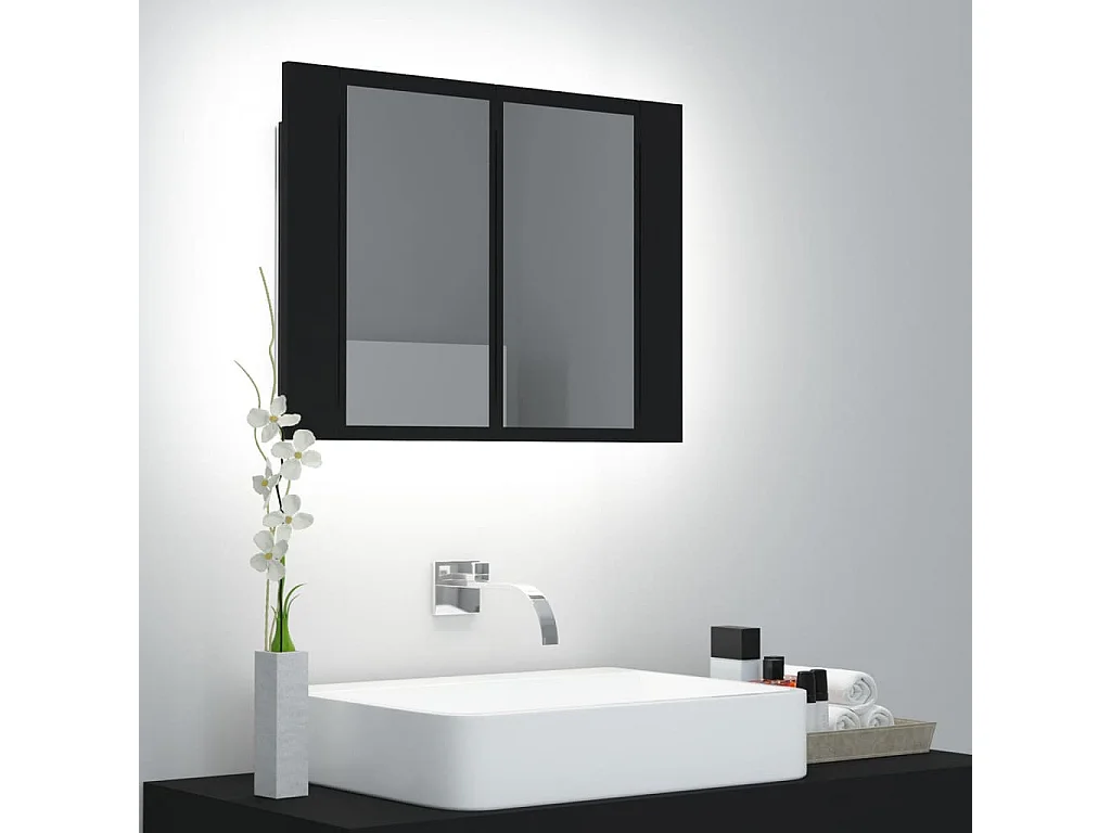 Armoire de salle de bain à miroir à LED Noir 60x12x45