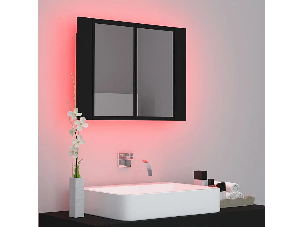 Armoire de salle de bain à miroir à LED Noir 60x12x45