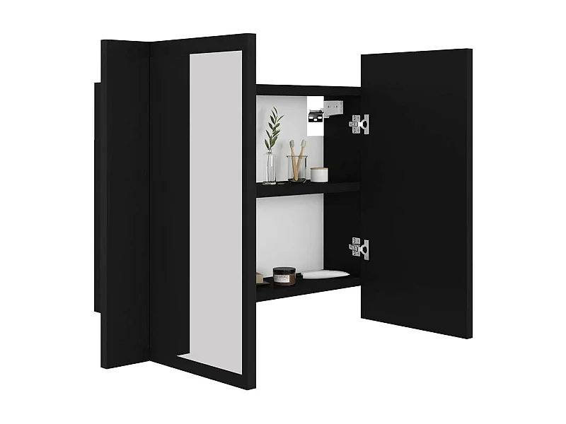 Armoire de salle de bain à miroir à LED Noir 60x12x45