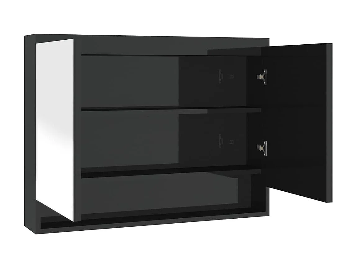 Armoire à miroir de salle de bain 80x15x60 MDF Noir brillant