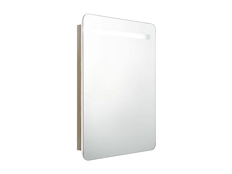 Armoire de salle de bain à miroir LED Blanc et chêne 60x11x80