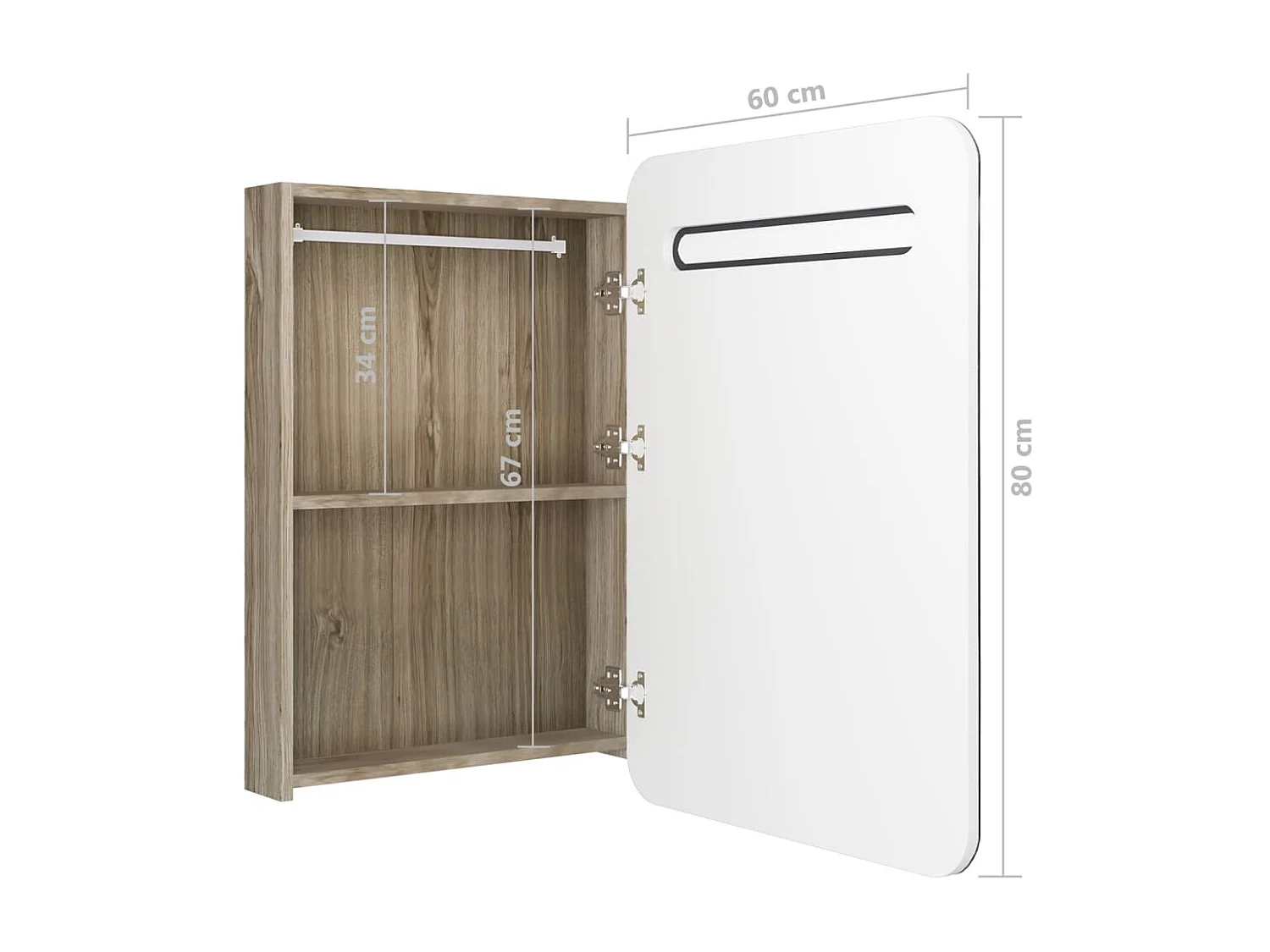 Armoire de salle de bain à miroir LED Blanc et chêne 60x11x80
