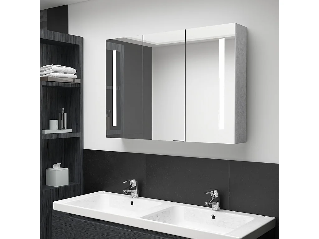 Armoire de salle de bain à miroir LED Gris béton 89x14x62