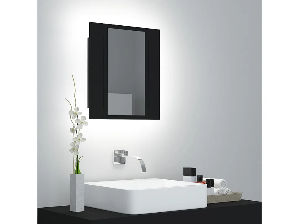 Armoire de salle de bain à miroir à LED Noir 40x12x45