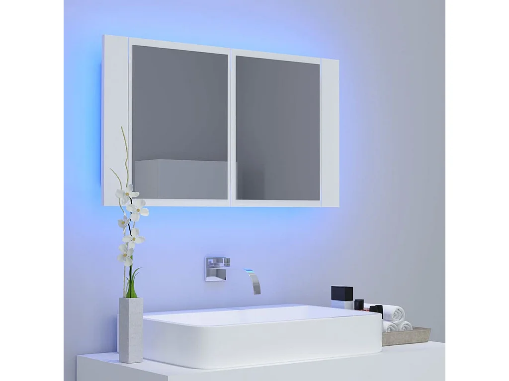 Armoire de salle de bain à miroir à LED Blanc 80x12x45
