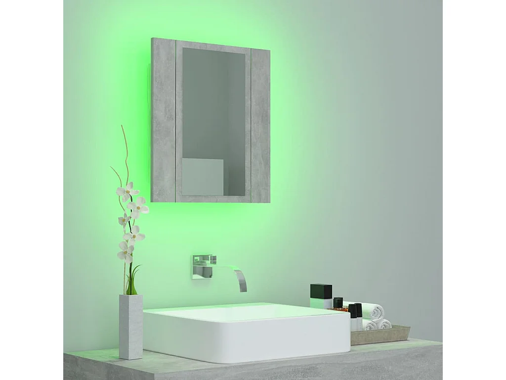 Armoire de salle de bain à miroir à LED Gris béton 40x12x45