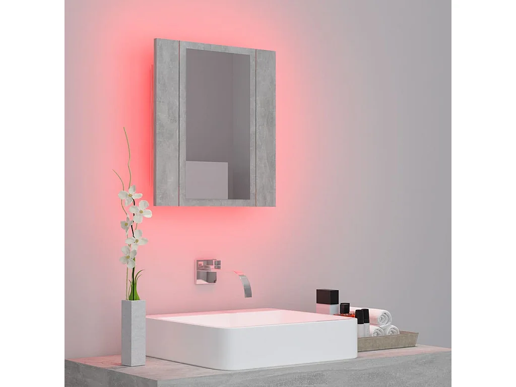 Armoire de salle de bain à miroir à LED Gris béton 40x12x45