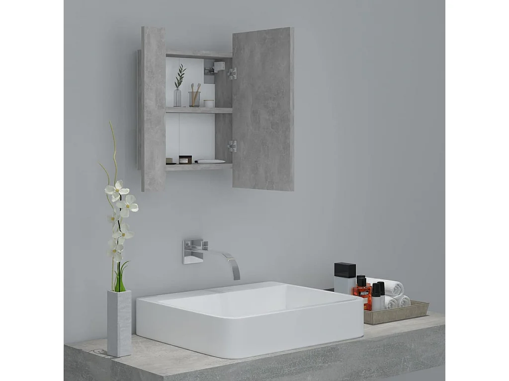 Armoire de salle de bain à miroir à LED Gris béton 40x12x45