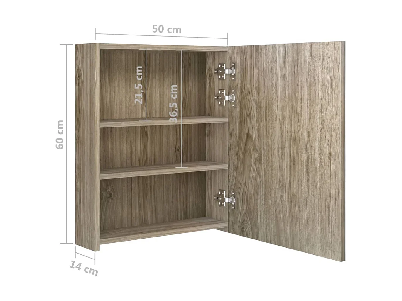 Armoire de salle de bain à miroir LED Chêne 50x14x60