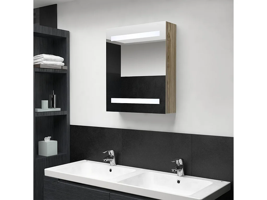 Armoire de salle de bain à miroir LED Chêne 50x14x60