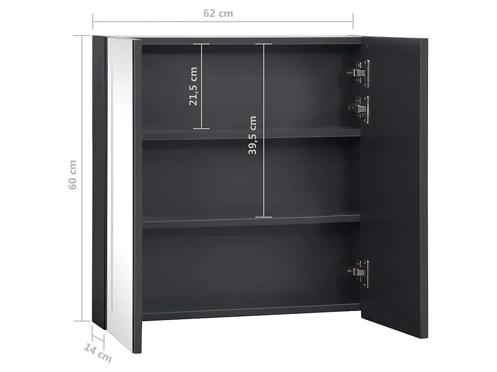 Armoire de salle de bain à miroir à LED 62x14x60