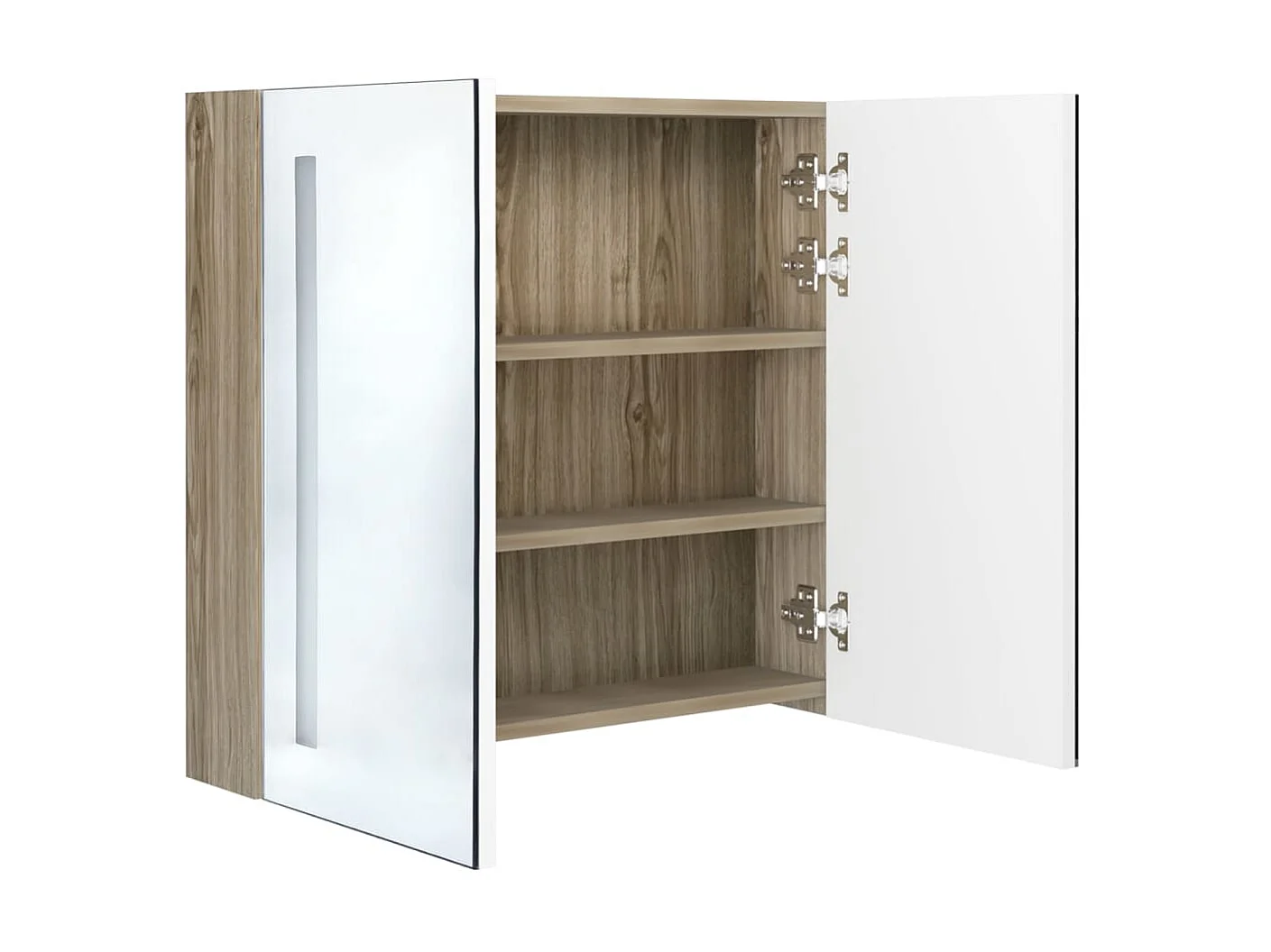 Armoire de salle de bain à miroir LED Blanc et chêne 62x14x60