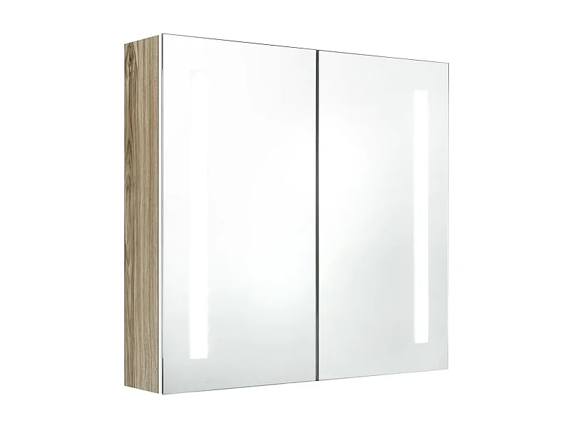 Armoire de salle de bain à miroir LED Blanc et chêne 62x14x60