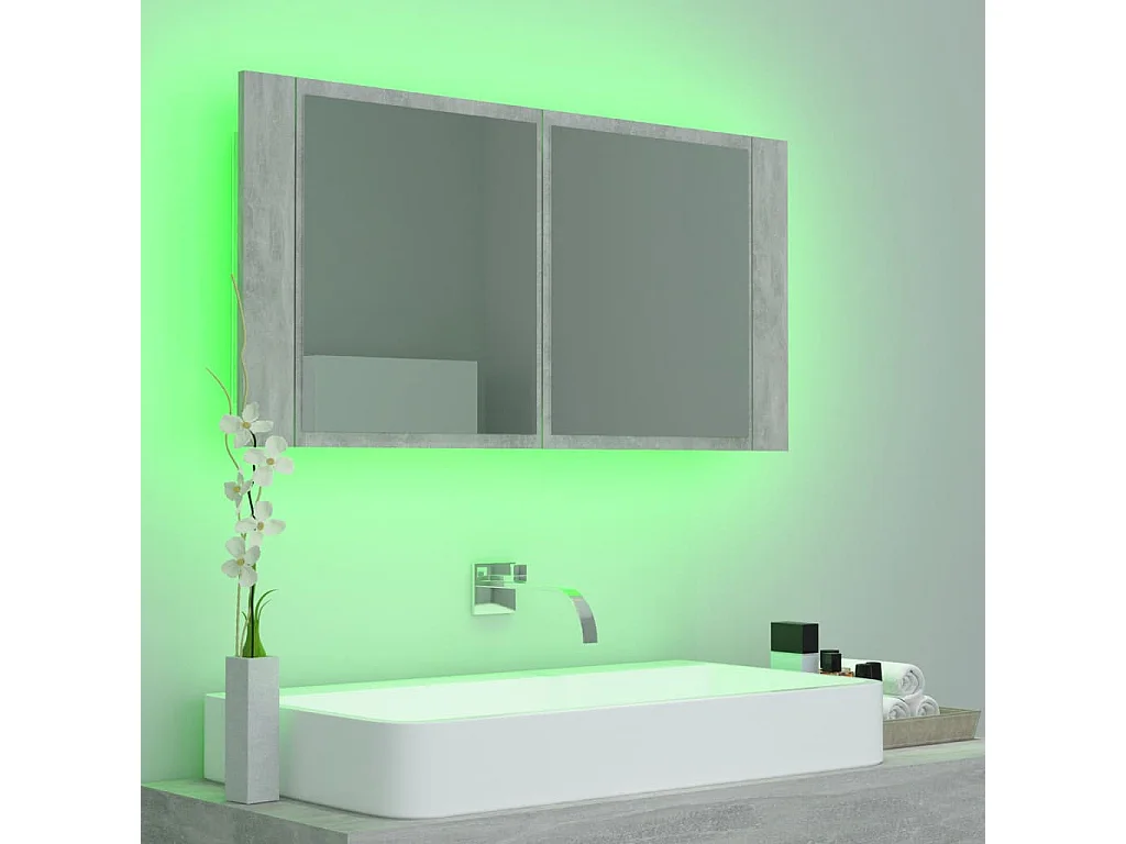 Armoire de salle de bain à miroir à LED Gris béton 90x12x45
