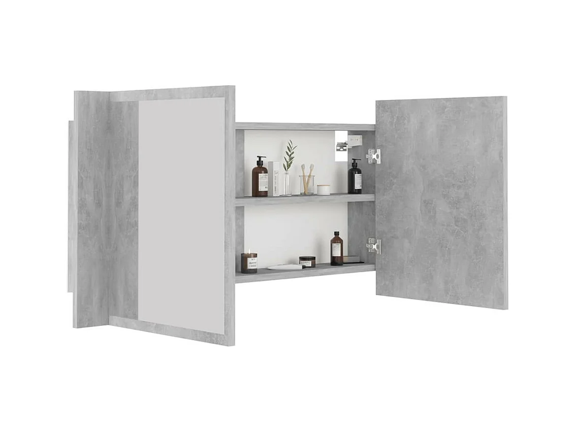 Armoire de salle de bain à miroir à LED Gris béton 90x12x45