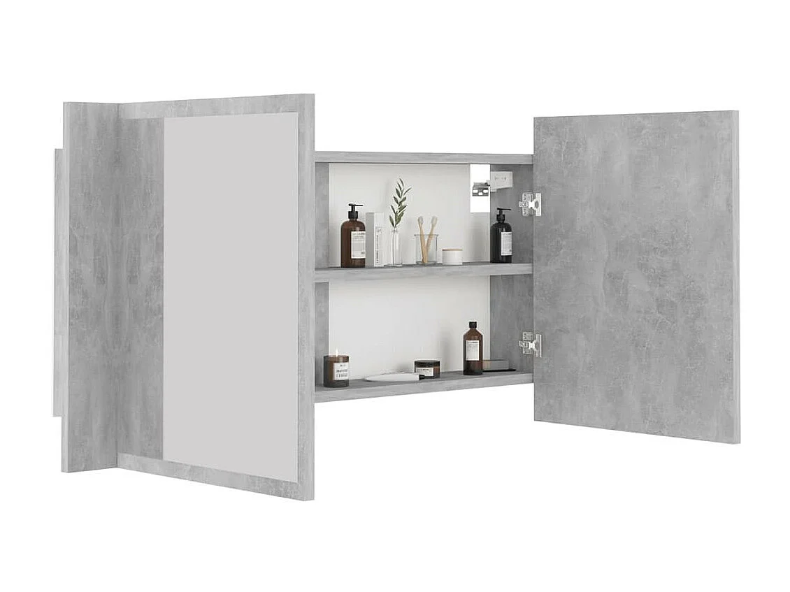 Armoire de salle de bain à miroir à LED Gris béton 90x12x45
