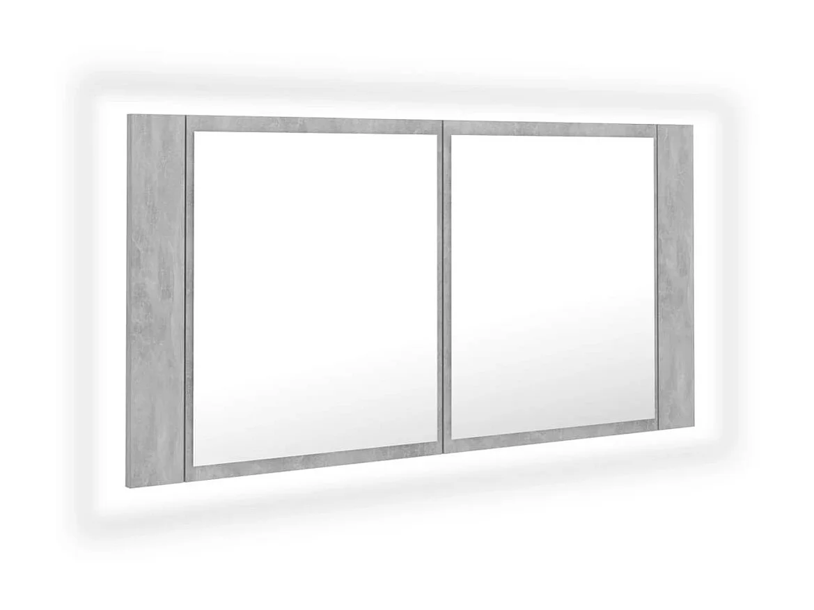 Armoire de salle de bain à miroir à LED Gris béton 90x12x45