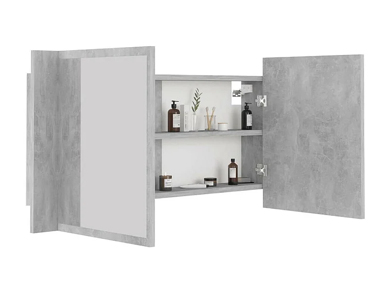 Armoire de salle de bain à miroir à LED Gris béton 90x12x45