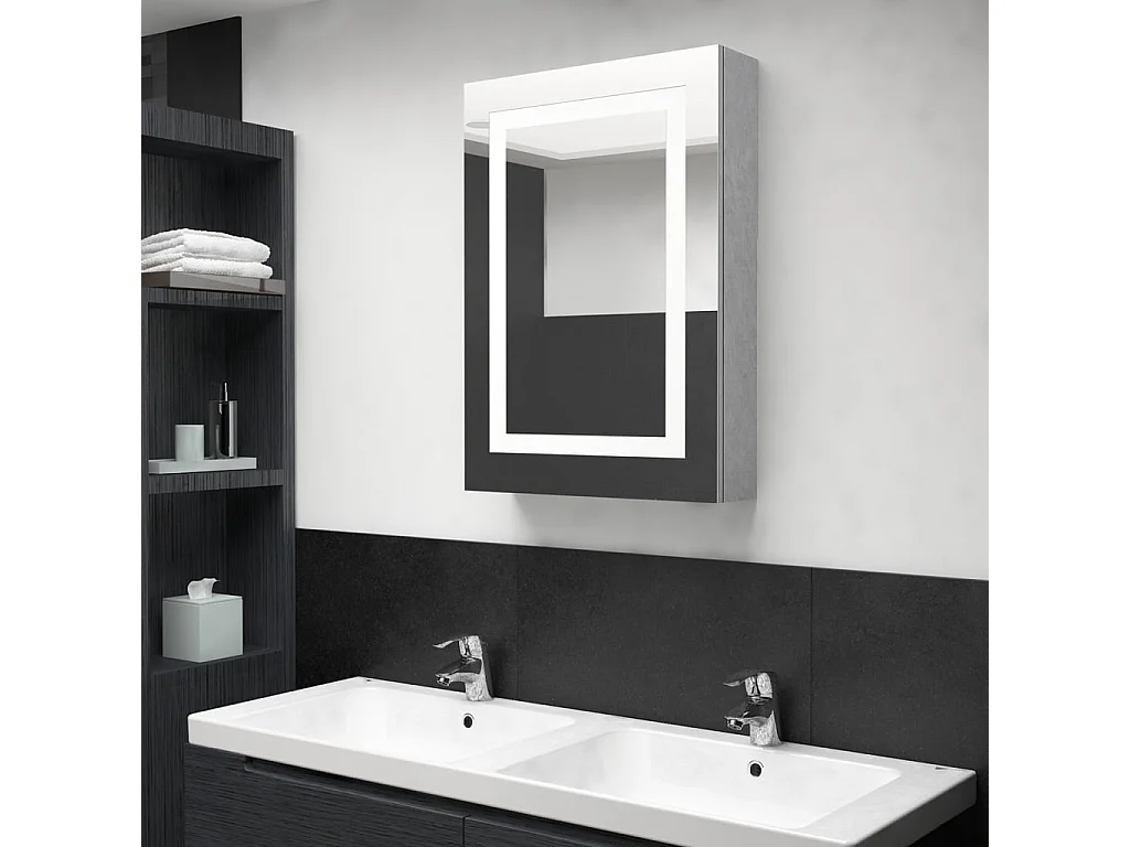 Armoire de salle de bain à miroir LED Gris béton 50x13x70 2