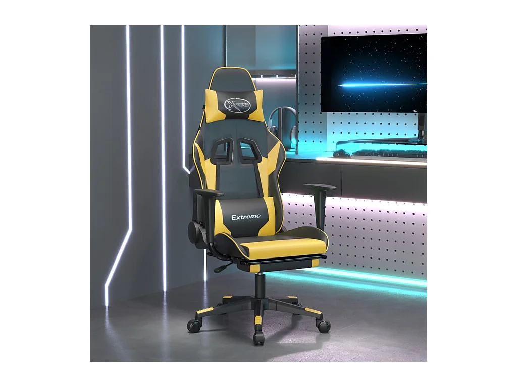 Chaise de jeu avec repose-pied Noir et doré Similicuir