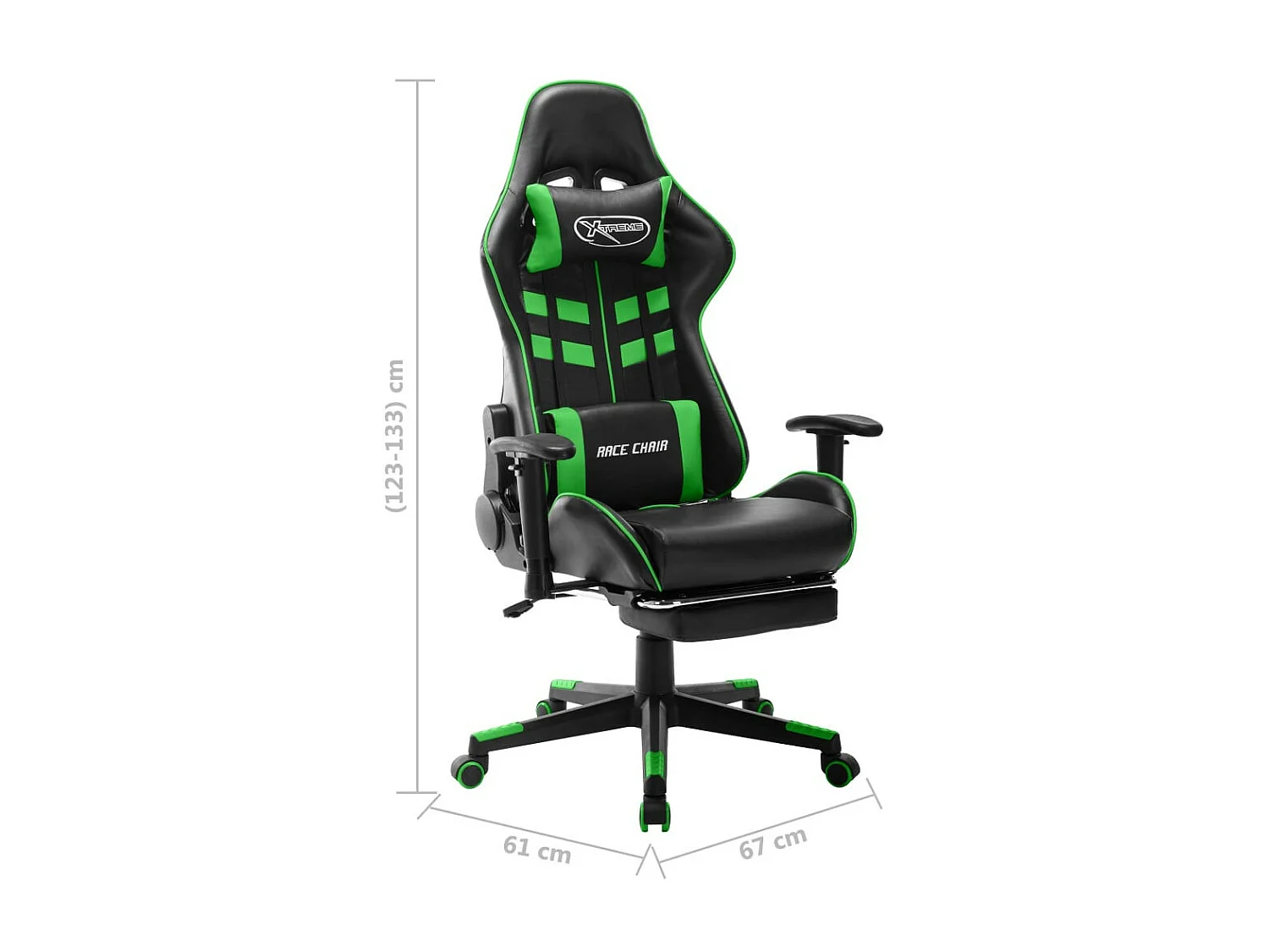 Chaise de jeu avec repose-pied Noir et vert Cuir artificiel