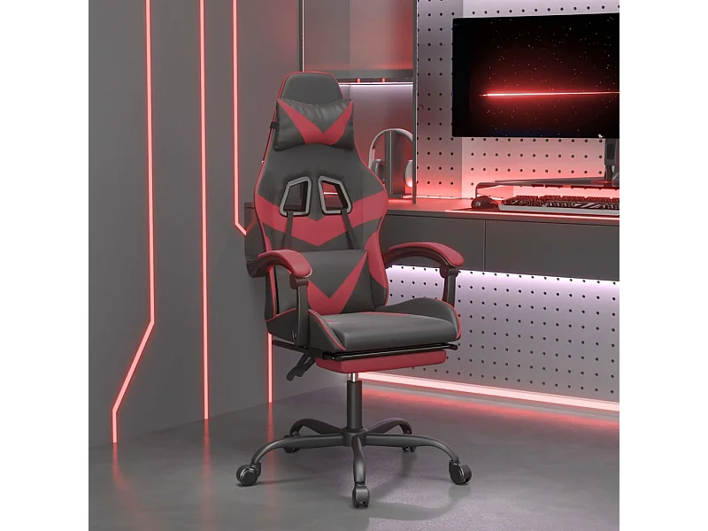 Chaise de jeu pivotante repose-pied Noir bordeaux Similicuir