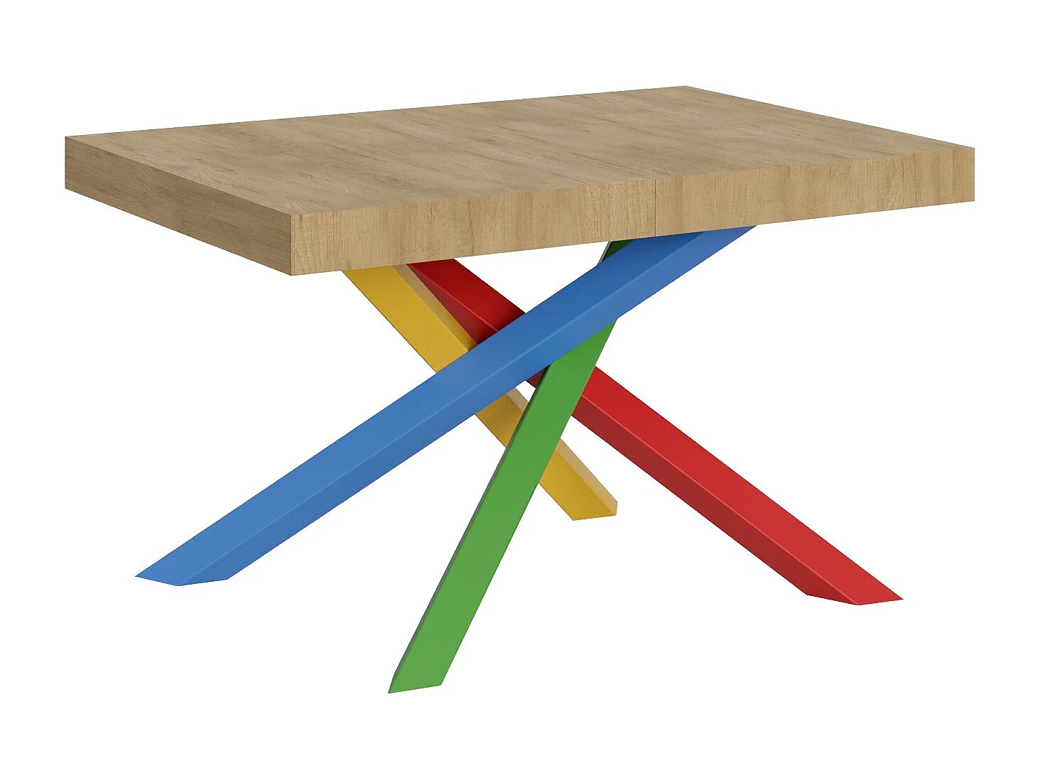 Table extensible design avec pieds entrelacés multicouleurs Artemis-Couleur Naturel-130 à 234cm